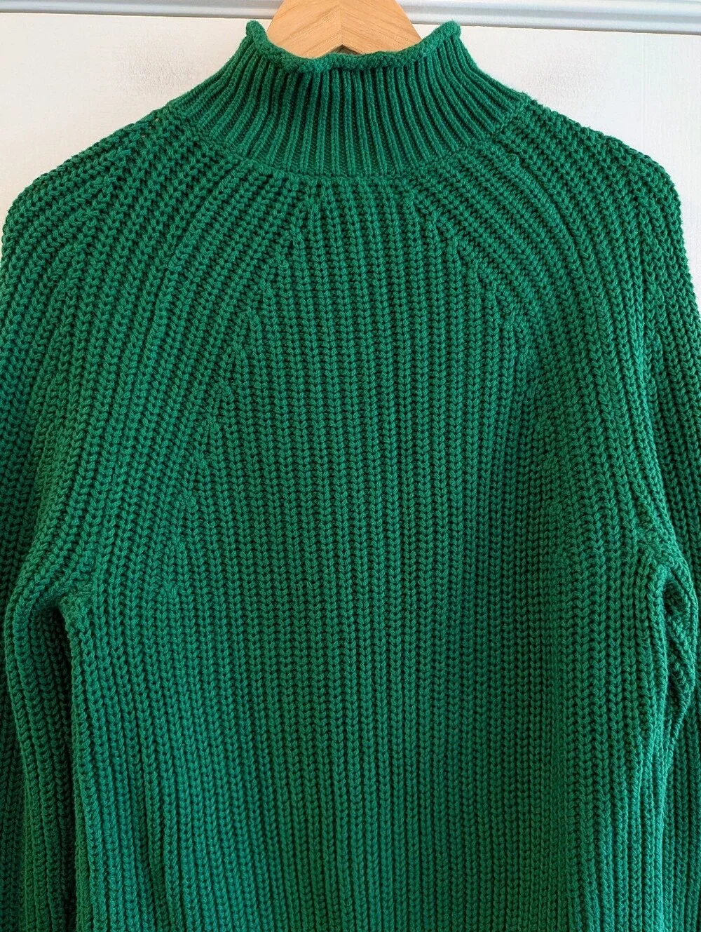 J. Crew Relaxed Rollneck Sweater Green Knit Preppy Fisherman Cotton Size S